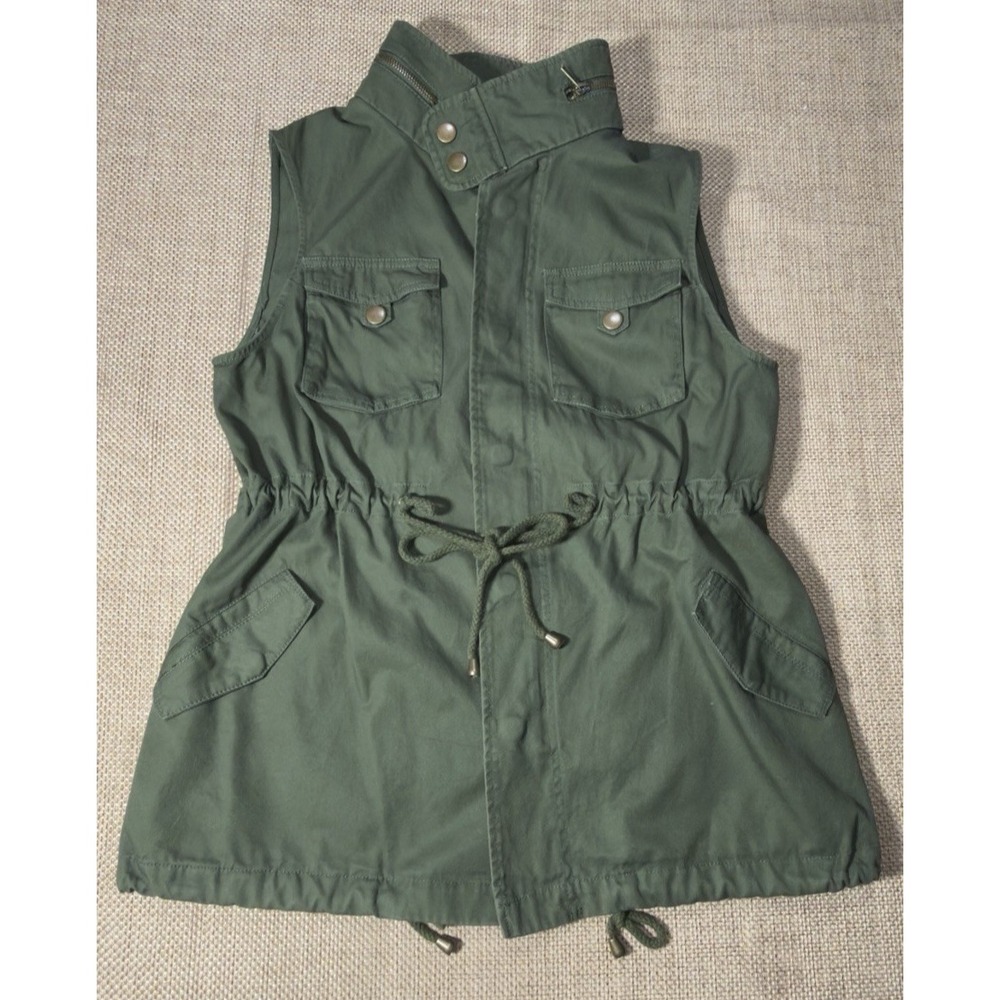 Pleione Utility Vest Small Military Green Sleeveless‎ Cinch Waist Anthropologie